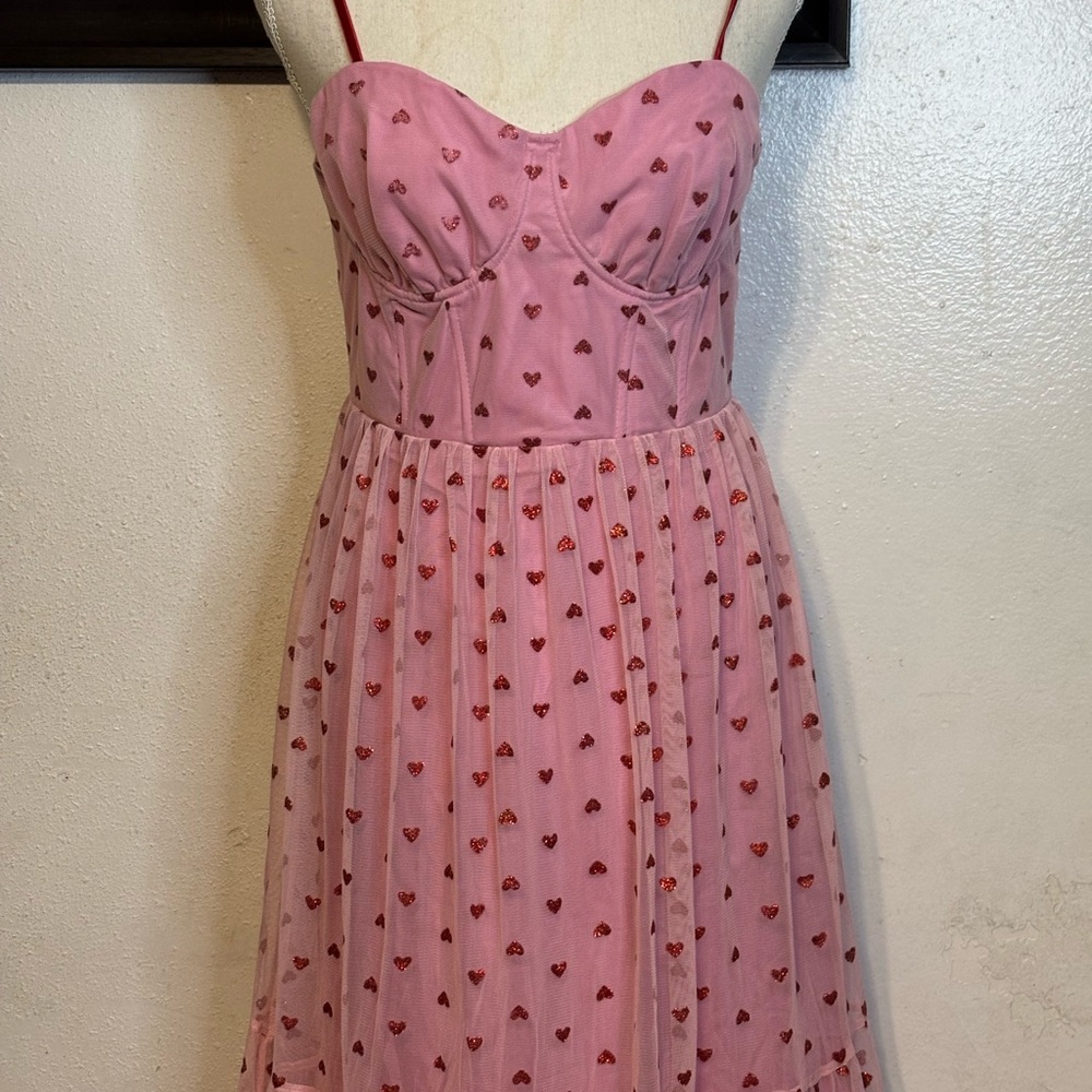 Betsey Johnson Pink Strapless Dress with Heart Accents